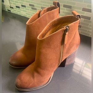 BP Tan Leather Block Heel Ankle Booties